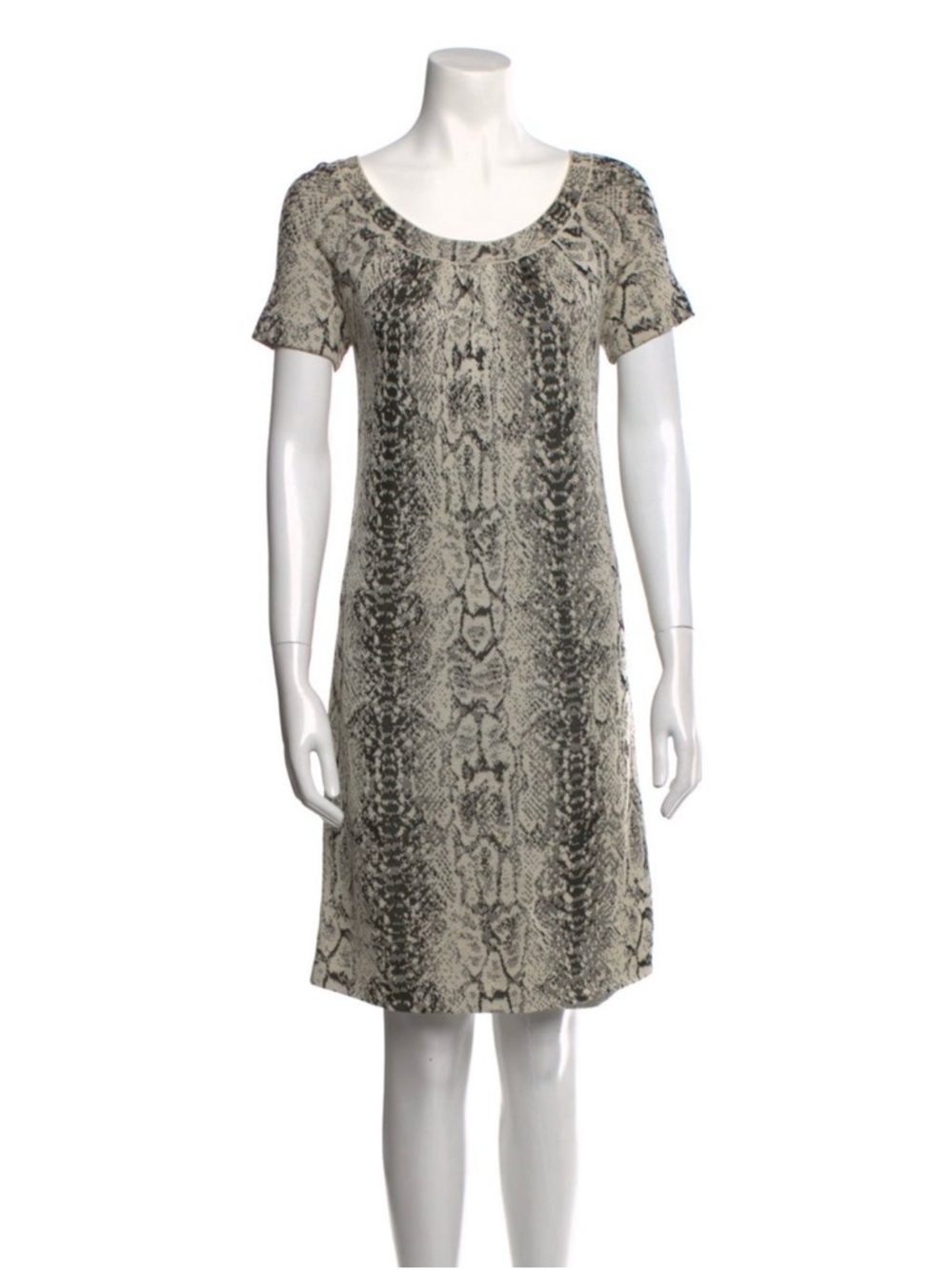 St. John Collection Beige and Black Snake-Print Shift Dress